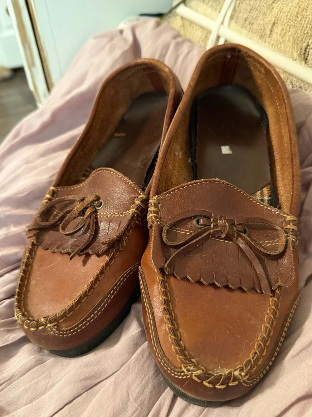 Predictions Brown Leather Fringe Moccasin Loafers